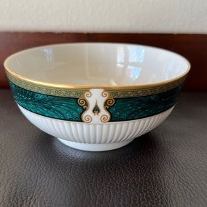 Lenox Candy Dish Bowl with Forest Green Band on Top & Gold Accents